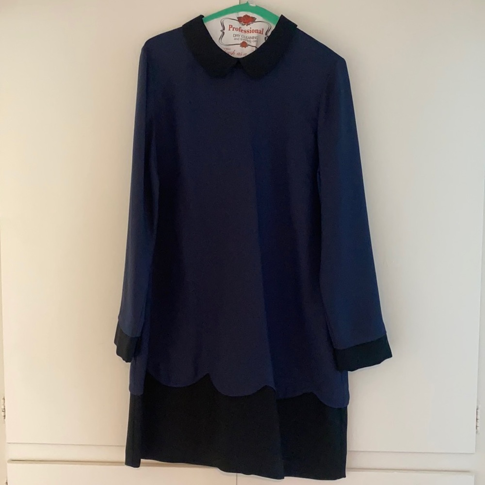 Navy and black shift dress